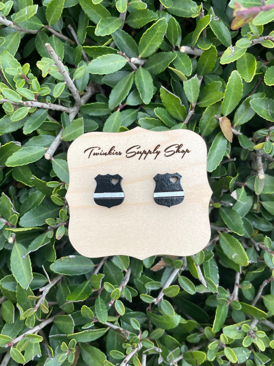 Thin Grey Line Badge Wood Earrings