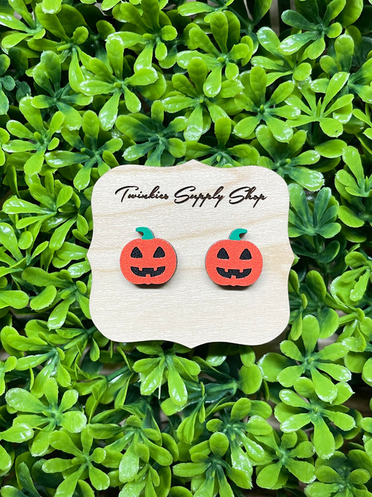 Happy Pumpkin Wood Earrings