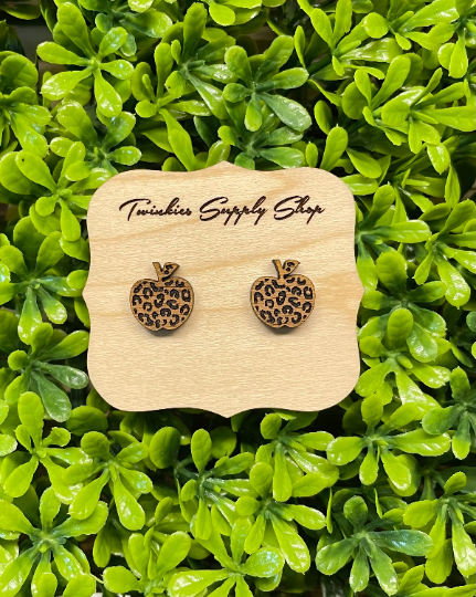 Leopard Apple Walnut Earrings, Teacher Earrings