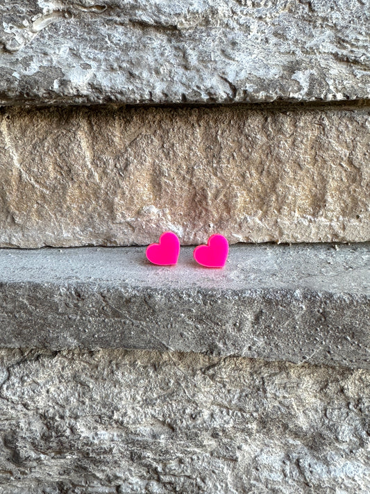 Hot Pink Heart Acrylic Earrings