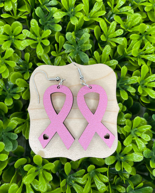 Breast Cancer Awareness Earrings | Pink Ribbon Wood Earrings