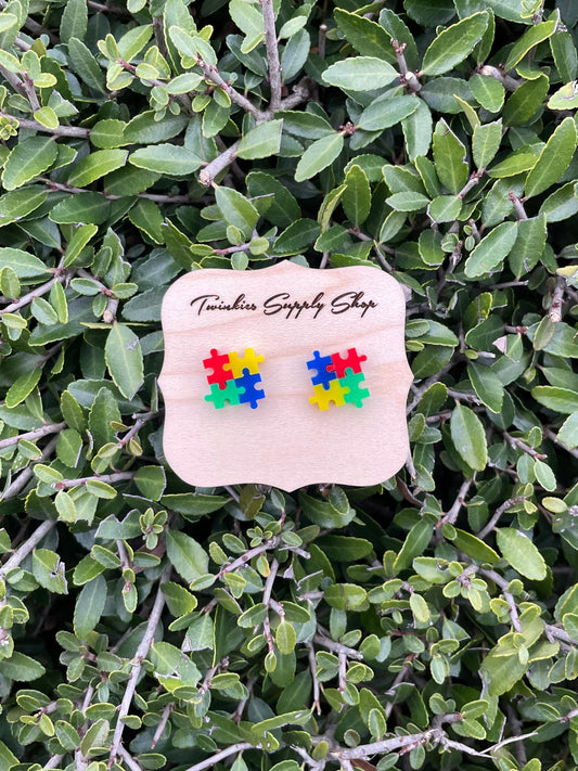 Autism Awareness Acrylic Puzzle Earrings 