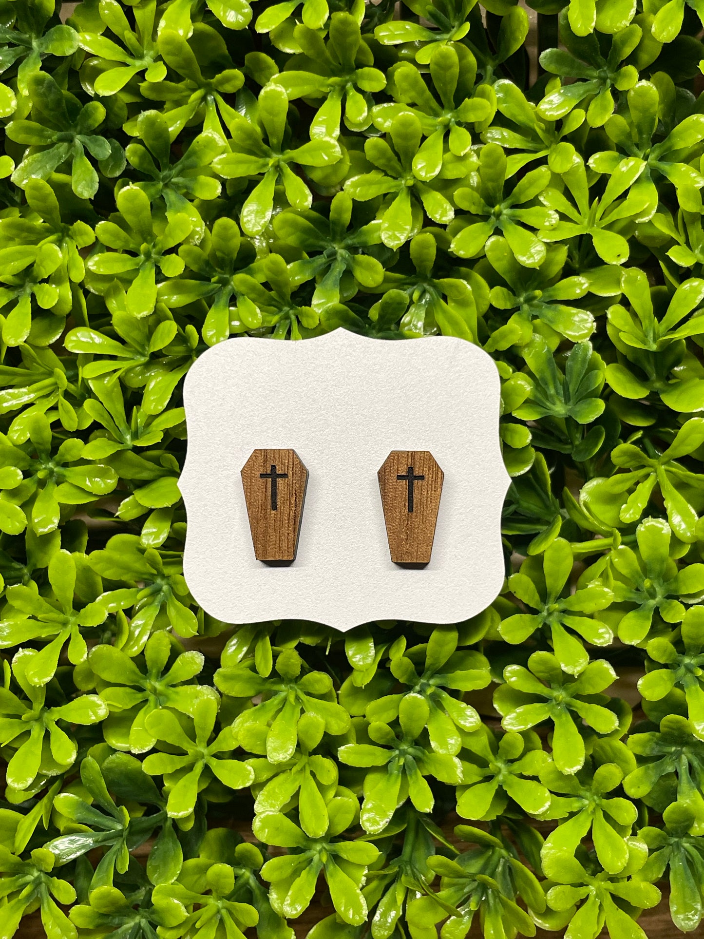 Coffin Walnut Wood Earrings