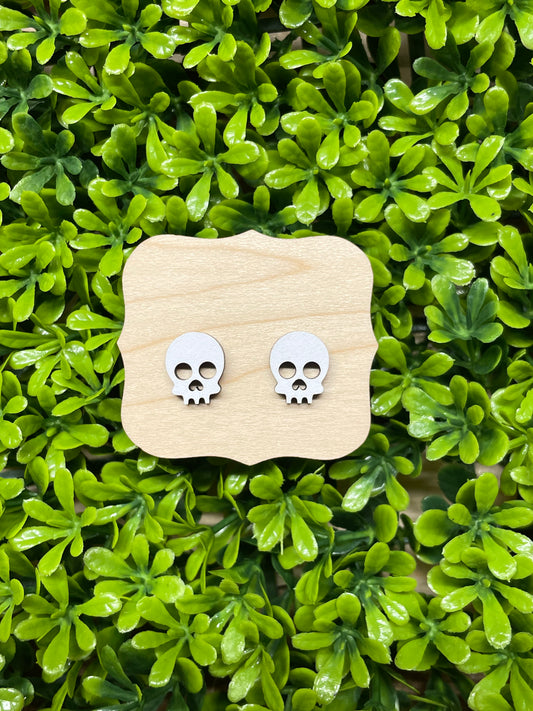 White Skull Wood Earrings | Halloween Earrings