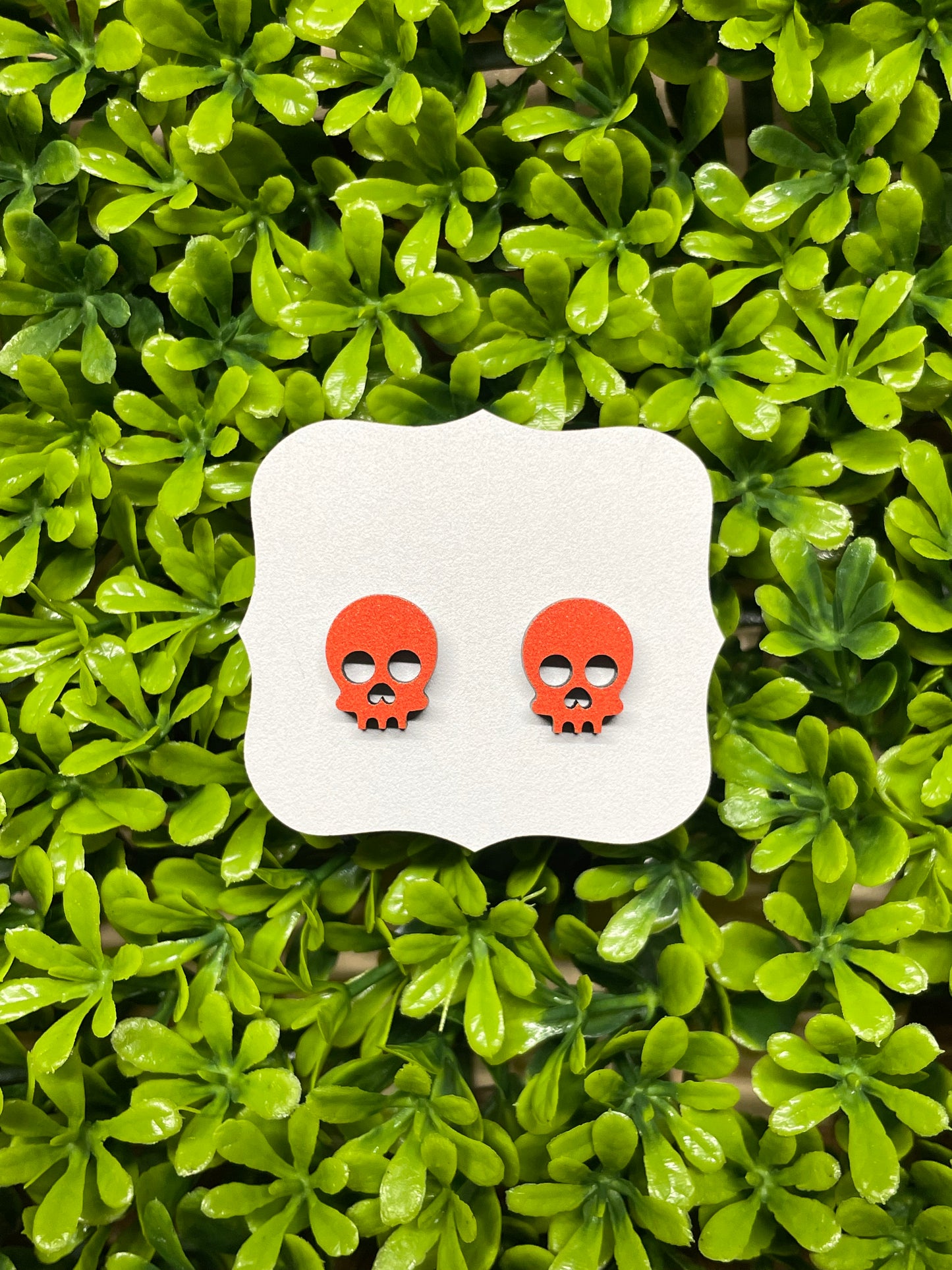 Orange Skull Wood Earrings | Halloween Earrings