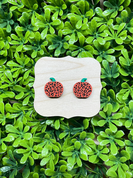 Leopard Pumpkin Wood Earrings
