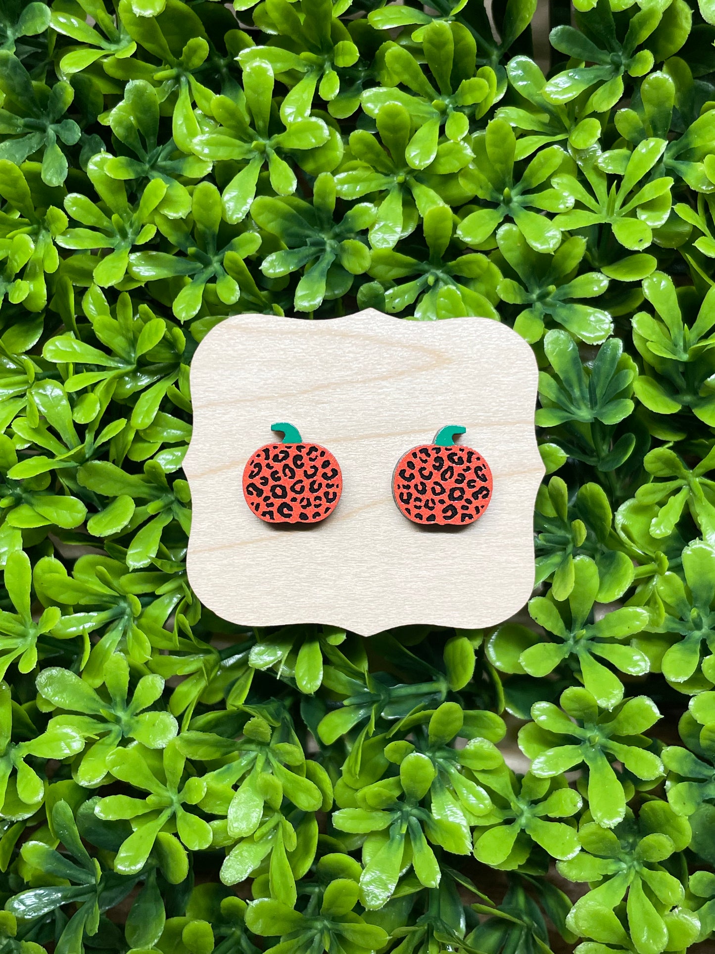 Leopard Pumpkin Wood Earrings