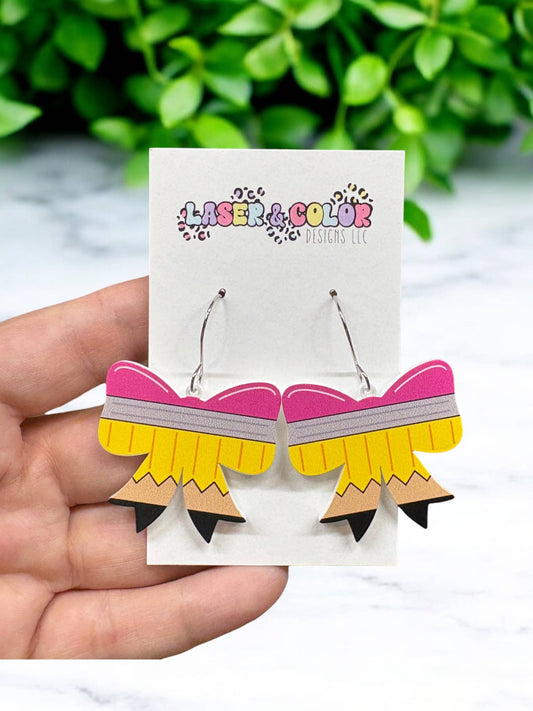 Teacher Earrings, Bow Pencil Earrings