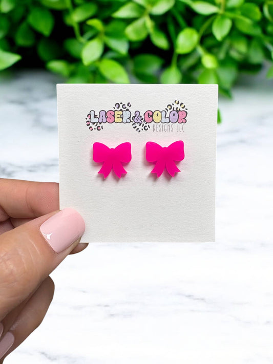 Pink Bow Studs, Valentine's Day Earrings