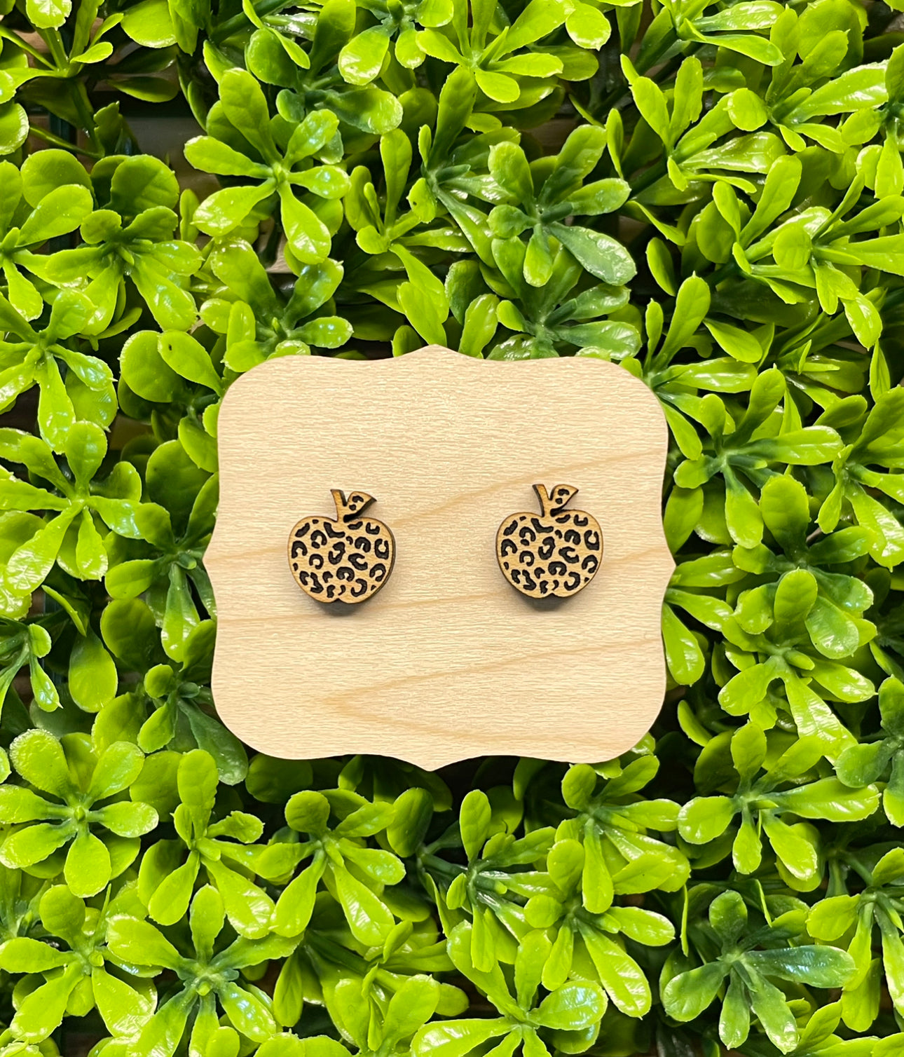 Leopard Apple Maple Earrings, Teacher Earrings
