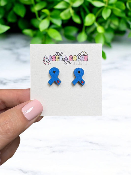Blue Ribbon Earrings, Diabetes Awareness Earrings