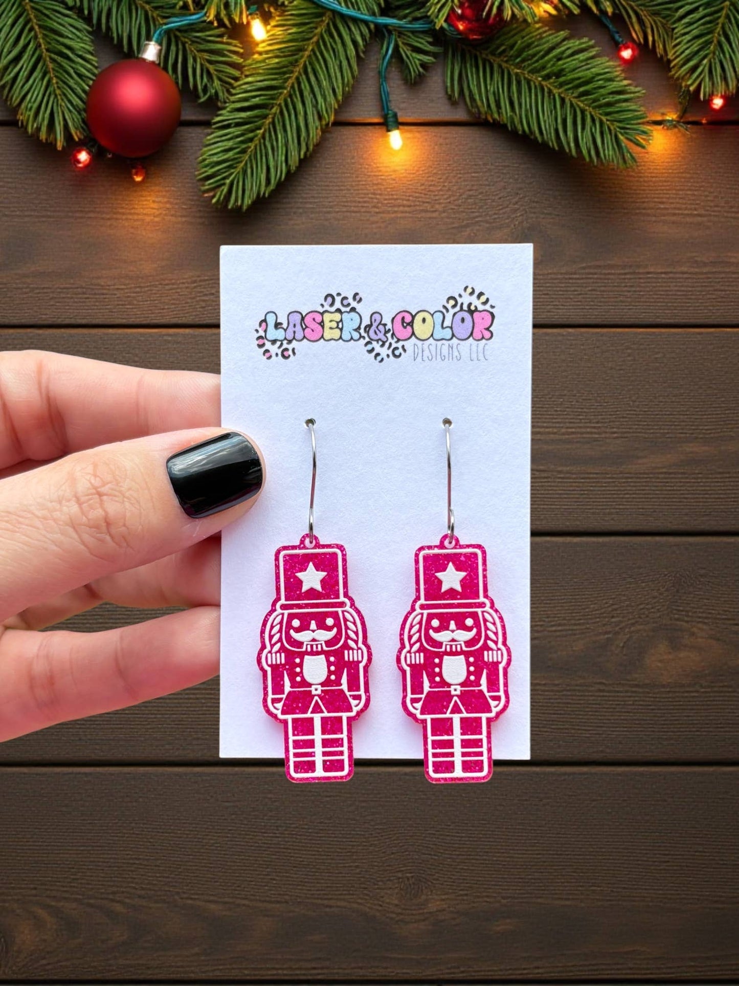 Pink Nutcracker Earrings, Christmas Earrings