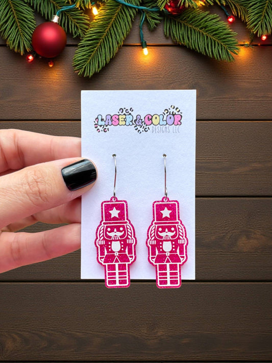 Pink Nutcracker Earrings, Christmas Earrings