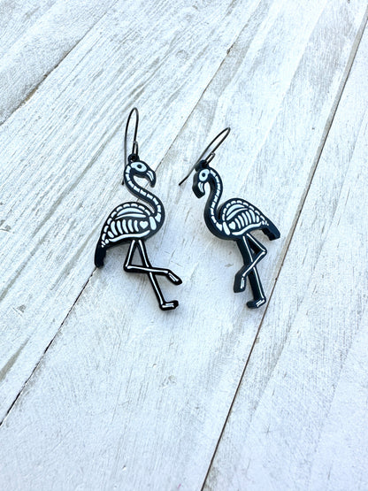 Flamingo Skeleton Dangle Earrings | Halloween Earrings