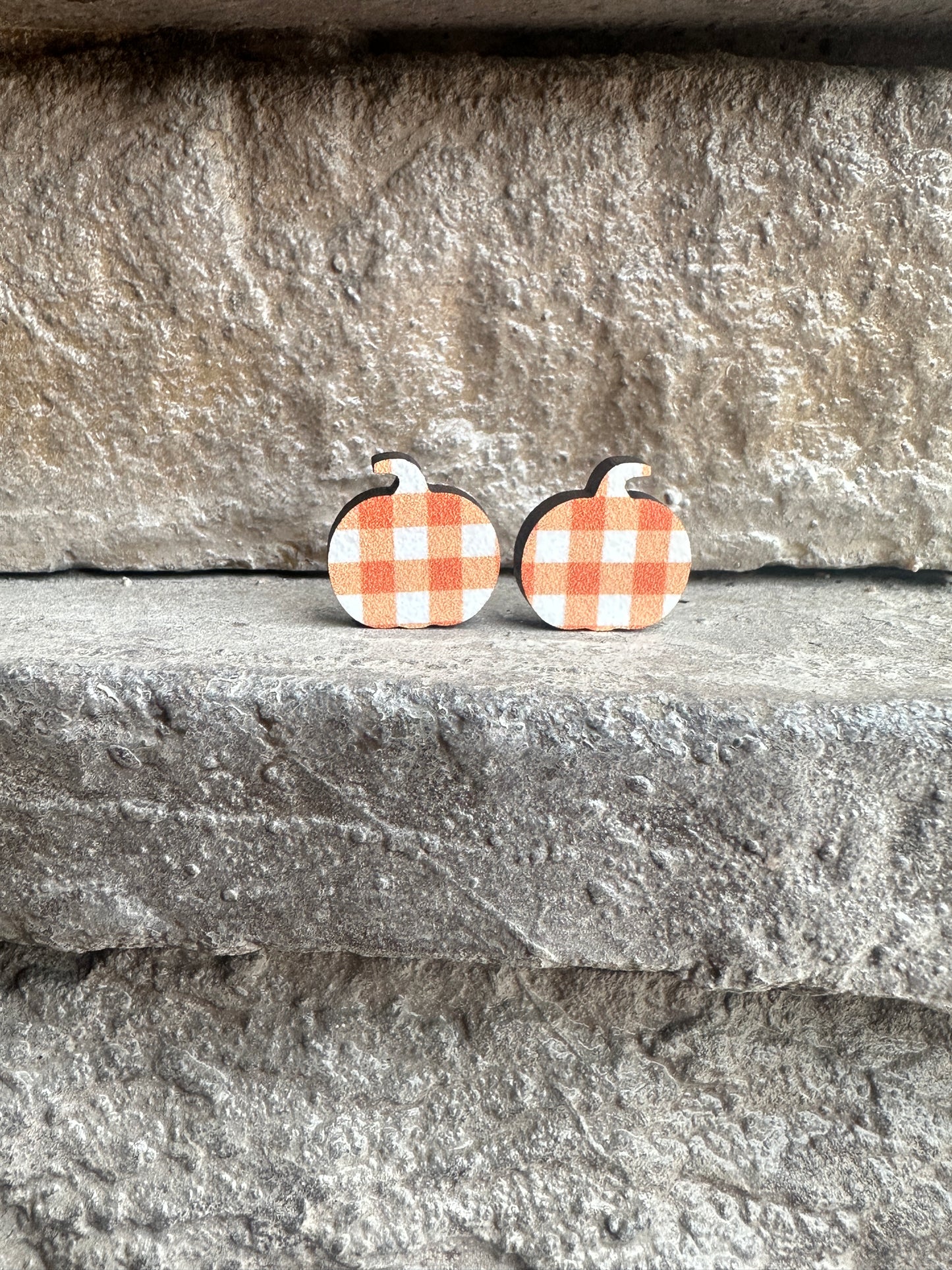 Pumpkin Plaid Stud Earrings | Fall | Thanksgiving Earrings