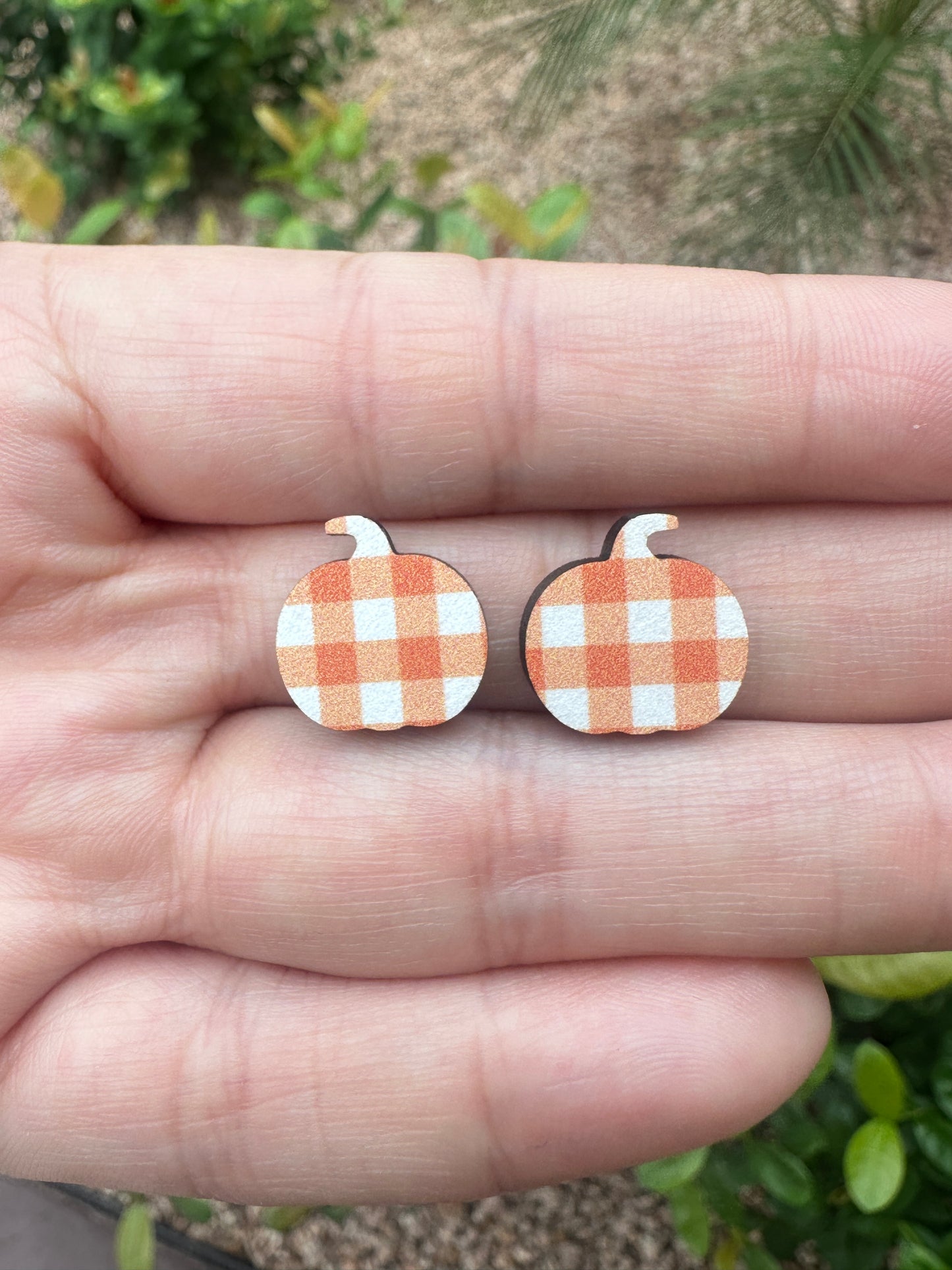 Pumpkin Plaid Stud Earrings | Fall | Thanksgiving Earrings
