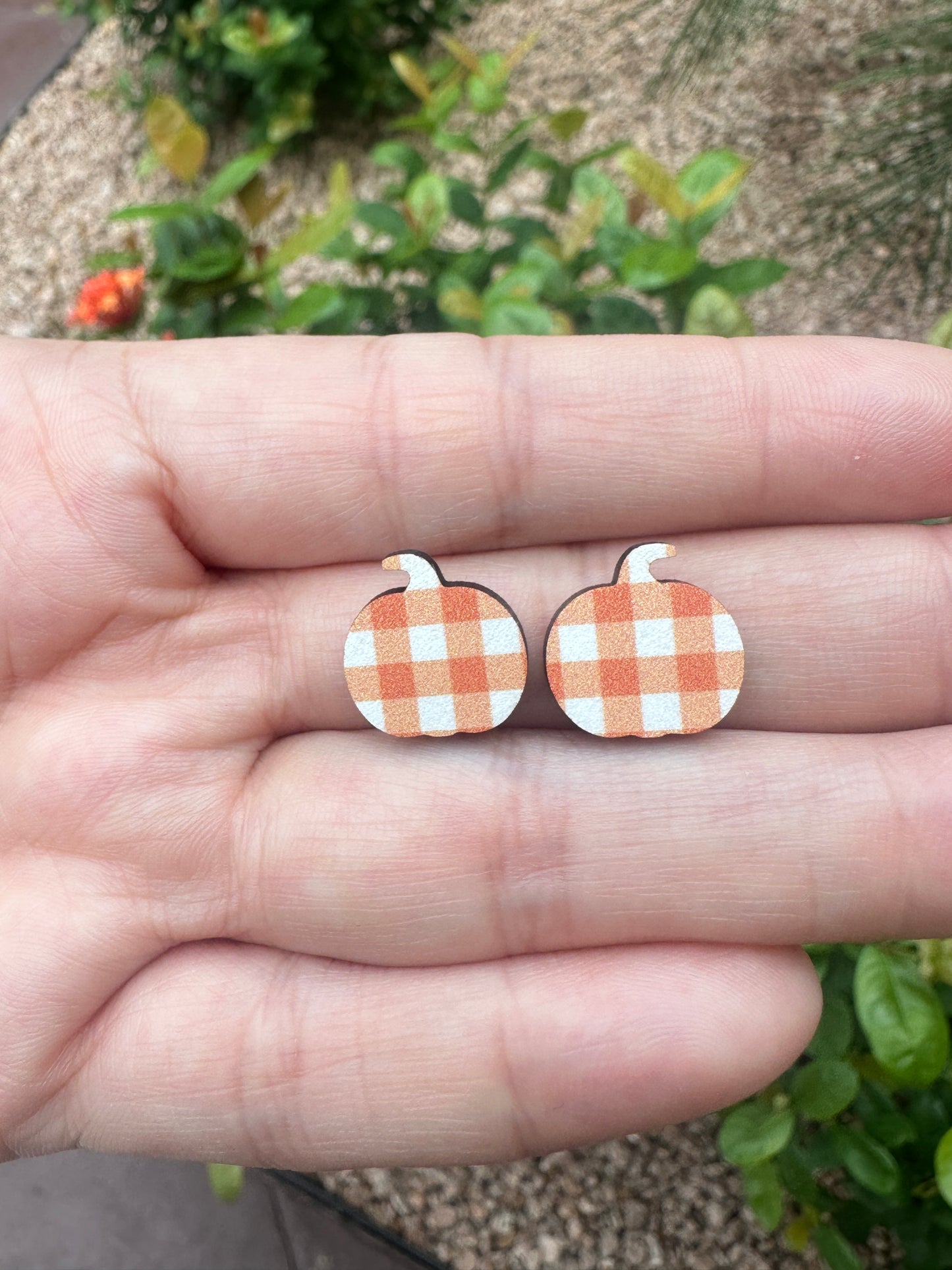 Pumpkin Plaid Stud Earrings | Fall | Thanksgiving Earrings