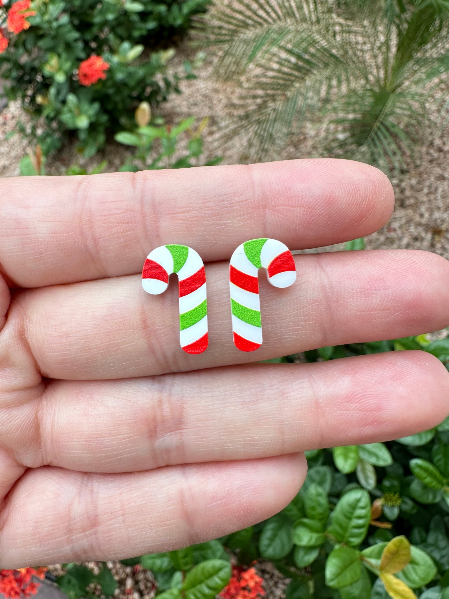 Red & Green Candy Cane Stud | Christmas Earrings