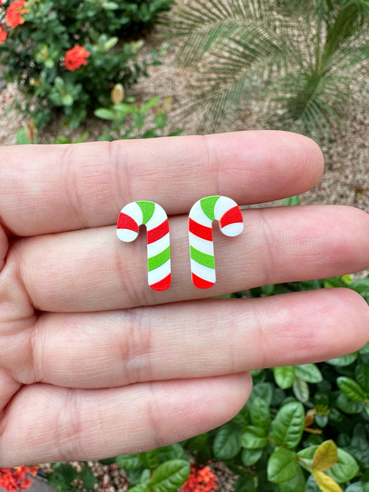 Red & Green Candy Cane Stud | Christmas Earrings