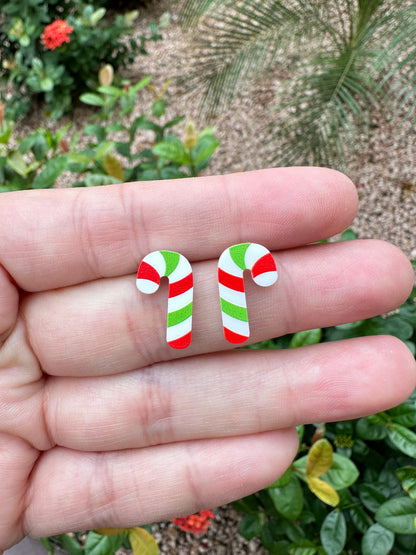 Red & Green Candy Cane Stud | Christmas Earrings