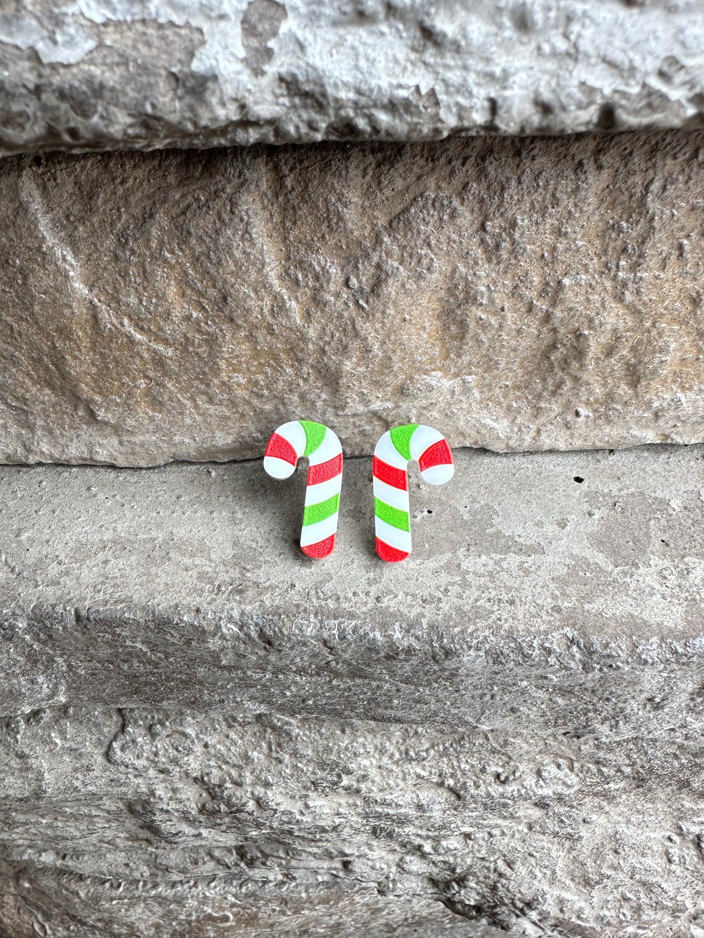 Red & Green Candy Cane Stud | Christmas Earrings