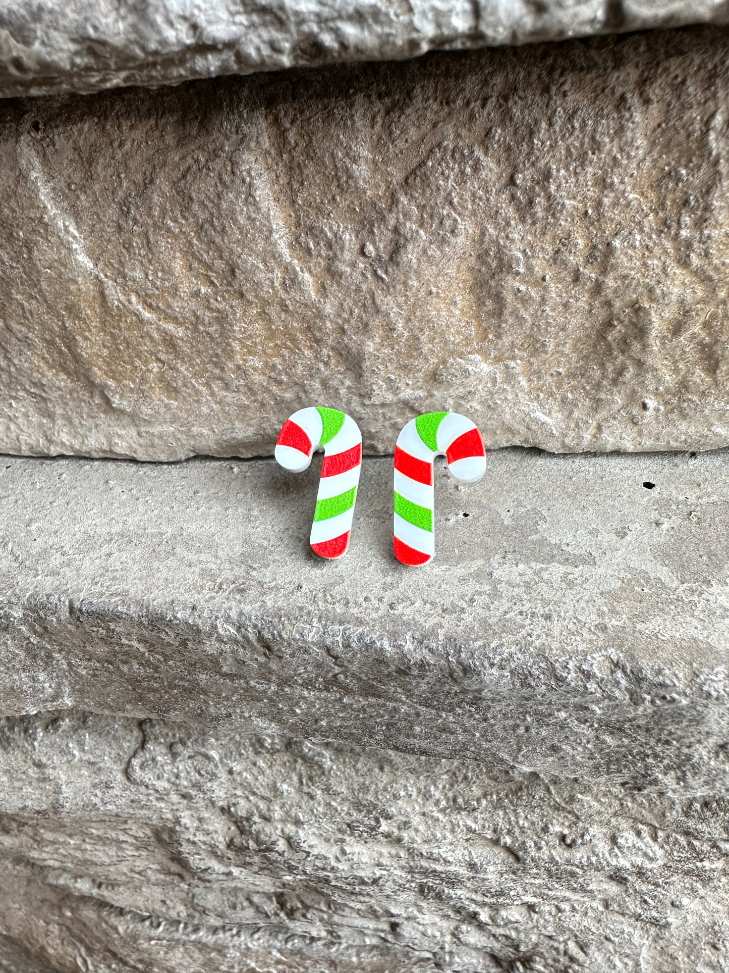 Red & Green Candy Cane Stud | Christmas Earrings