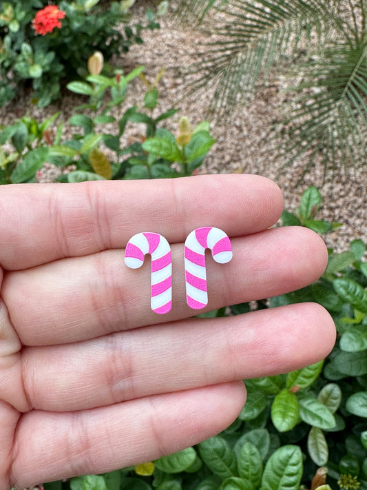 Pink Candy Cane Stud | Christmas Earrings