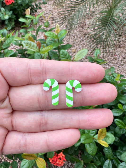 Green Candy Cane Stud | Christmas Earrings