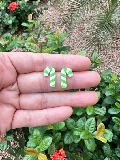 Green Candy Cane Stud | Christmas Earrings