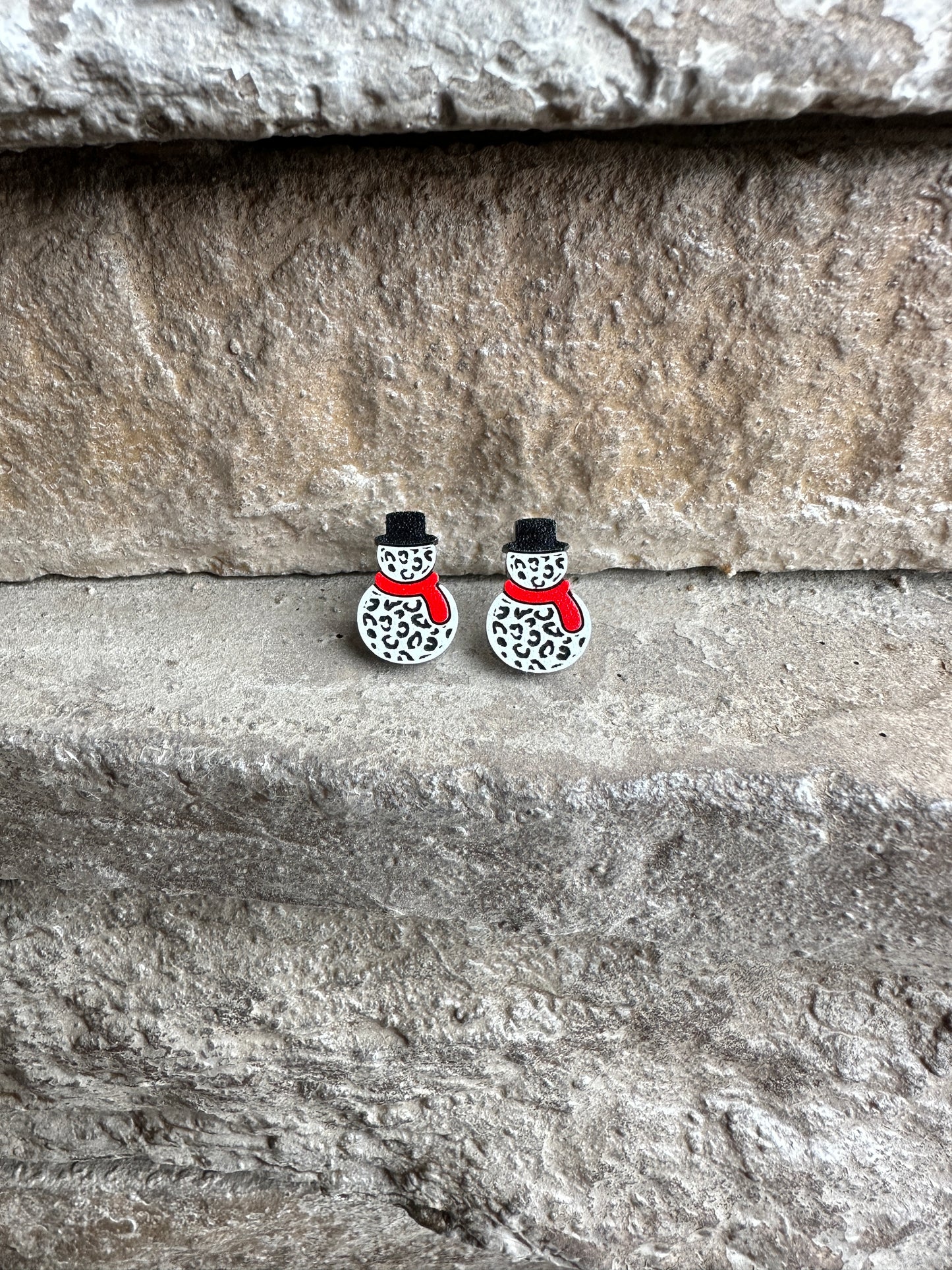 Leopard Snowman Stud | Christmas Earrings