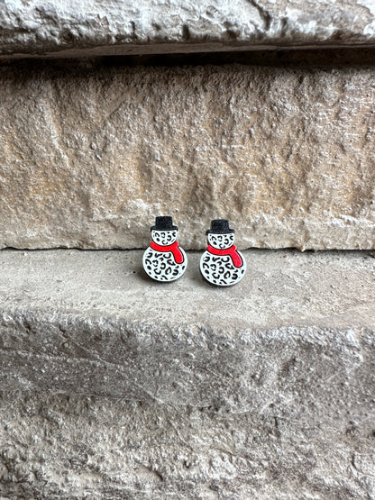 Leopard Snowman Stud | Christmas Earrings