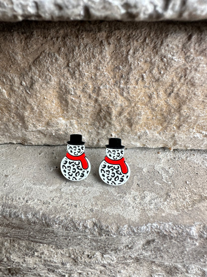 Leopard Snowman Stud | Christmas Earrings