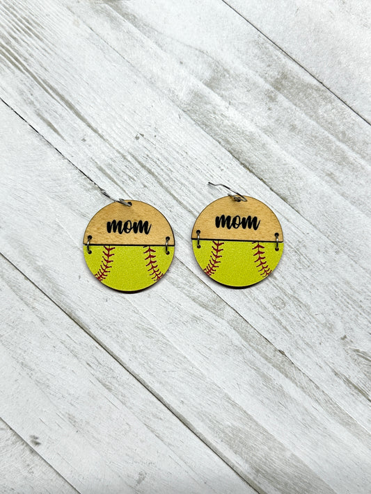 Softball Maple Mom Dangle Earrings | Sports Earrings