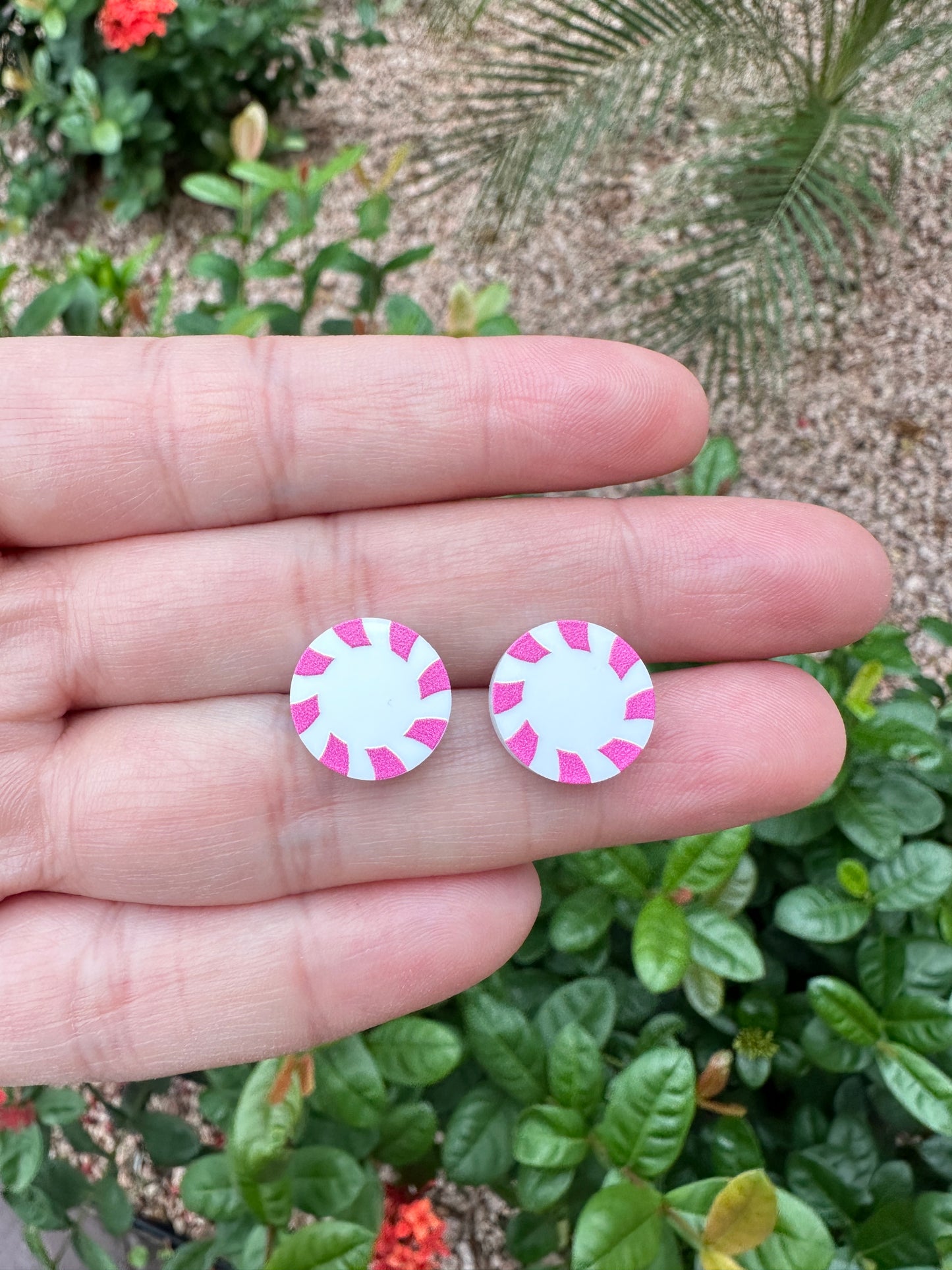 Pink Peppermint Candy Round Stud | Christmas Earrings