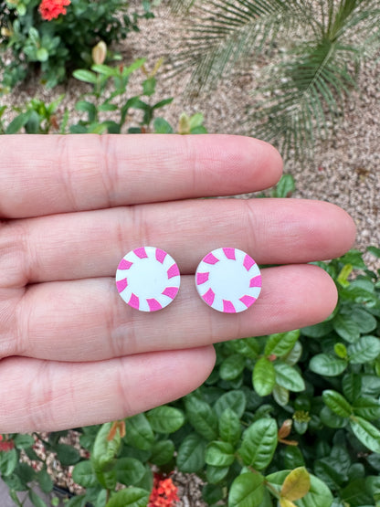 Pink Peppermint Candy Round Stud | Christmas Earrings