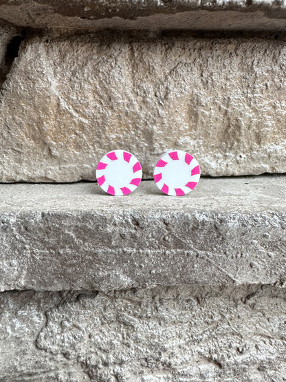 Pink Peppermint Candy Round Stud | Christmas Earrings