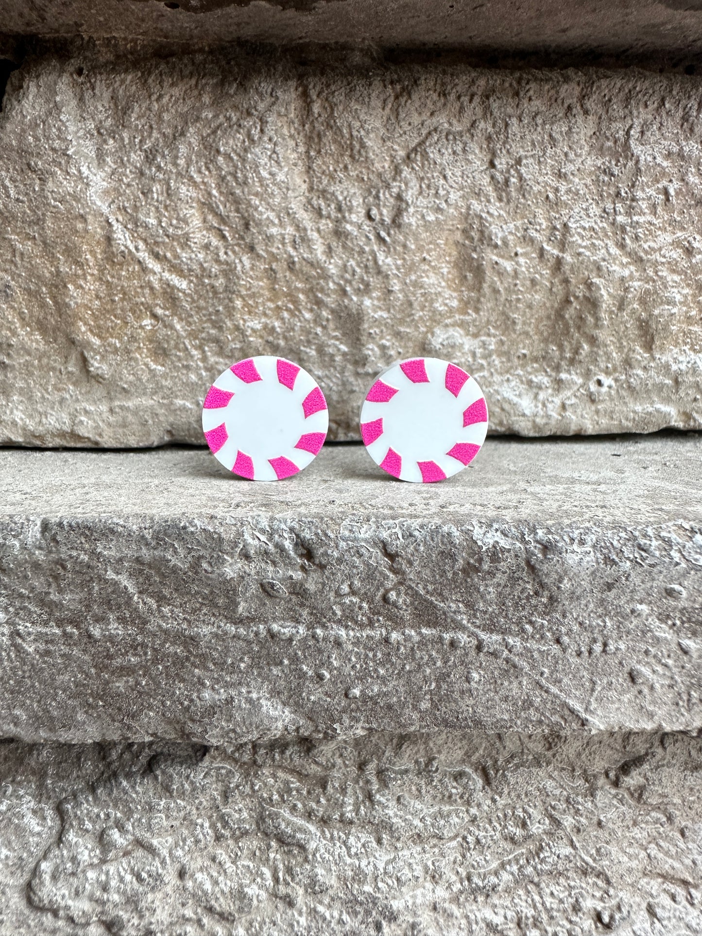 Pink Peppermint Candy Round Stud | Christmas Earrings