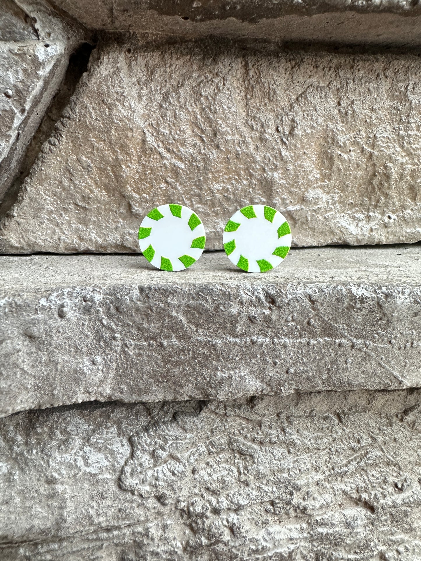 Green Peppermint Candy Round Stud | Christmas Earrings