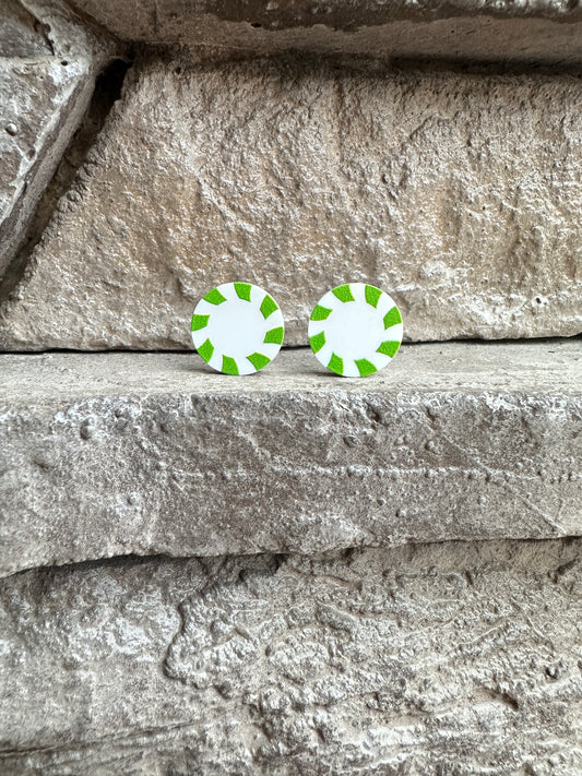 Green Peppermint Candy Round Stud | Christmas Earrings