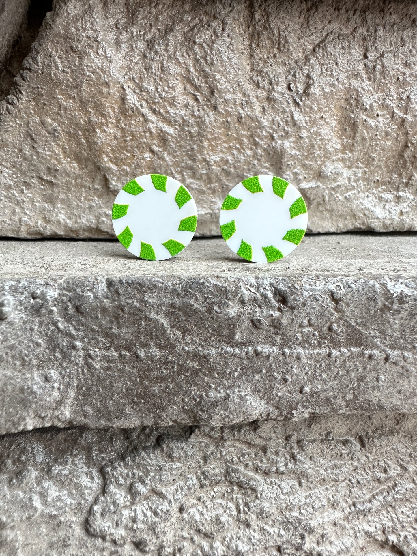 Green Peppermint Candy Round Stud | Christmas Earrings