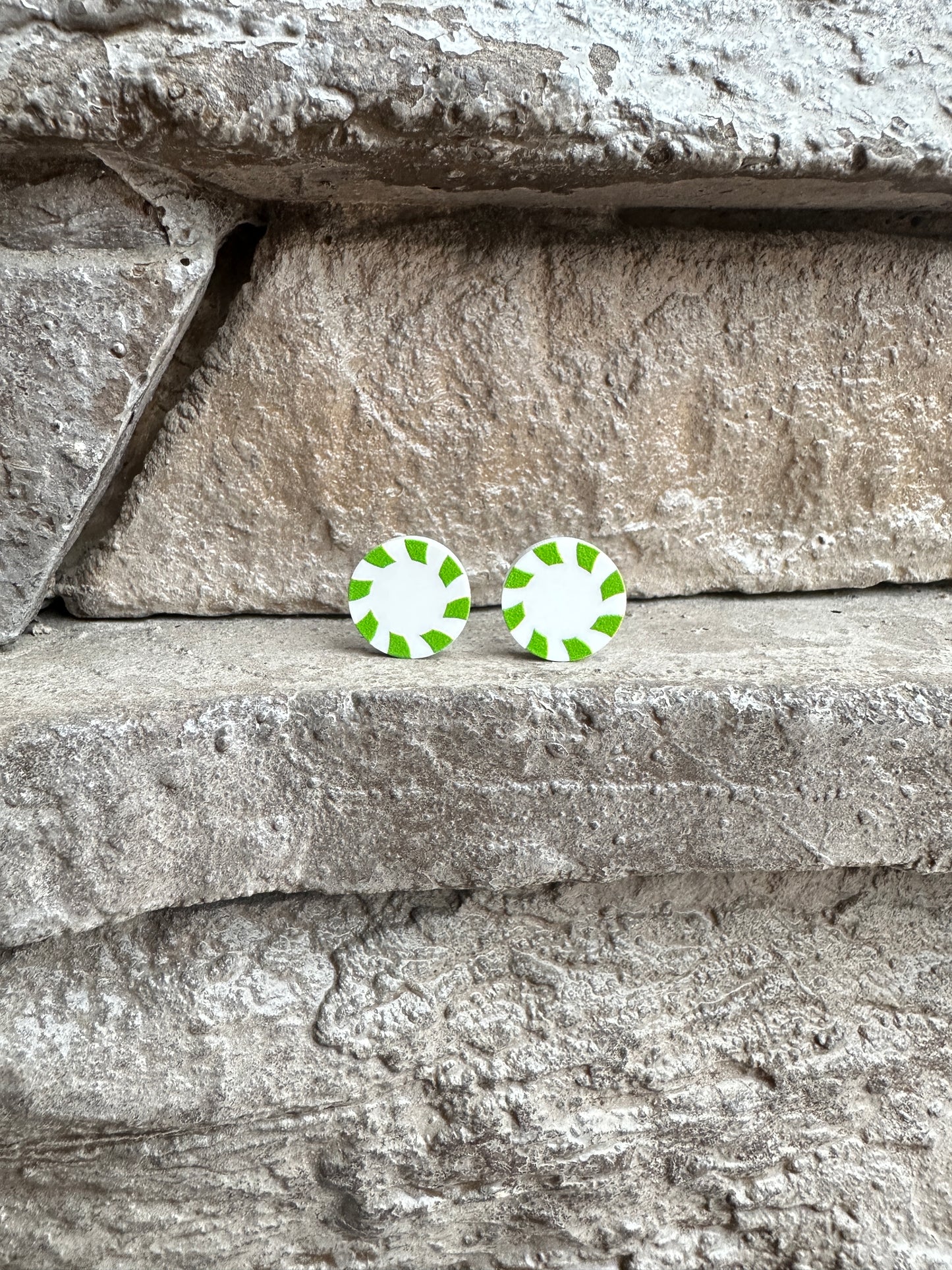 Green Peppermint Candy Round Stud | Christmas Earrings
