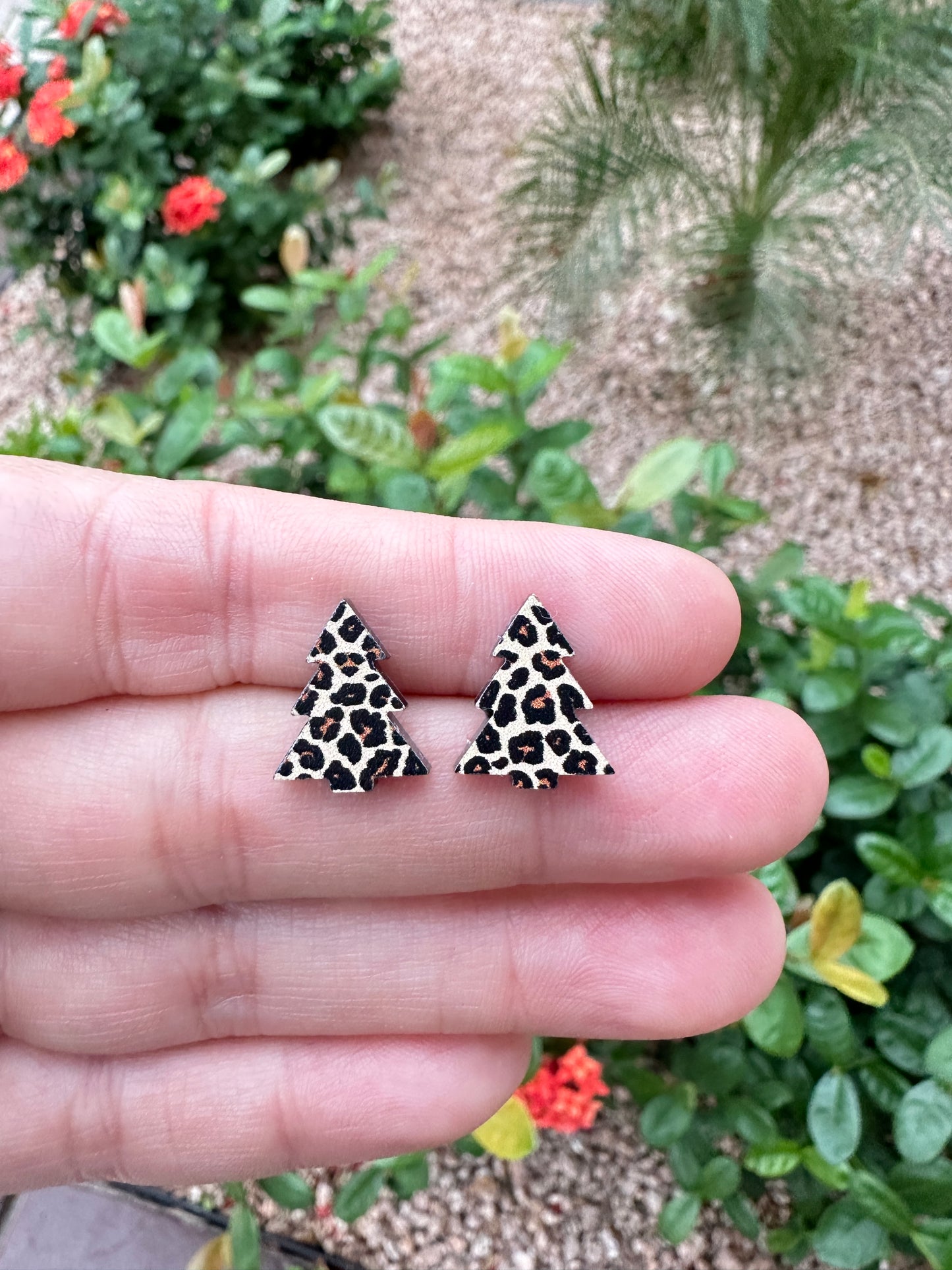 Leopard Christmas Tree Acrylic Earrings