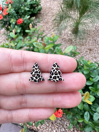 Leopard Christmas Tree Acrylic Earrings