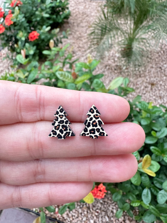 Leopard Christmas Tree Acrylic Earrings
