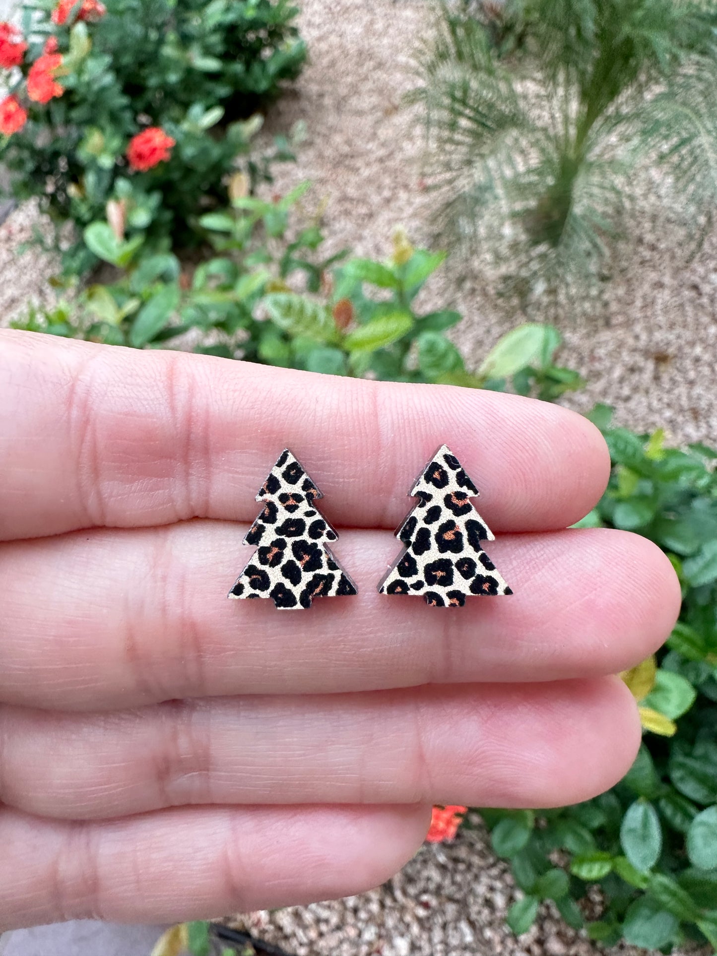 Leopard Christmas Tree Acrylic Earrings