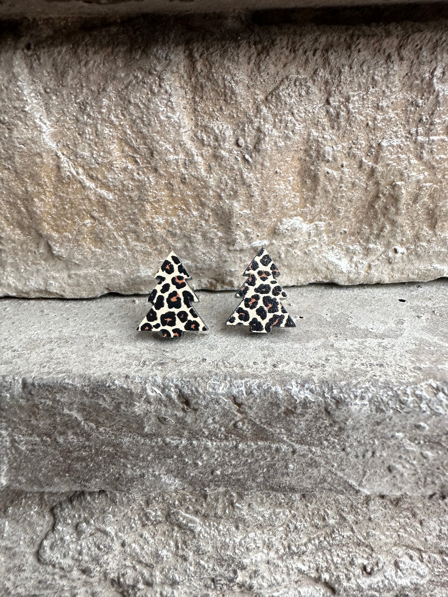 Leopard Christmas Tree Acrylic Earrings