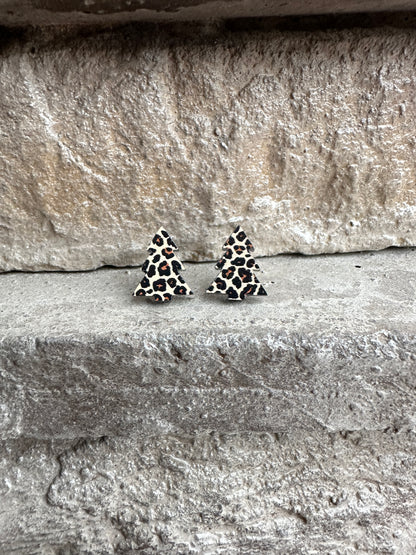 Leopard Christmas Tree Acrylic Earrings