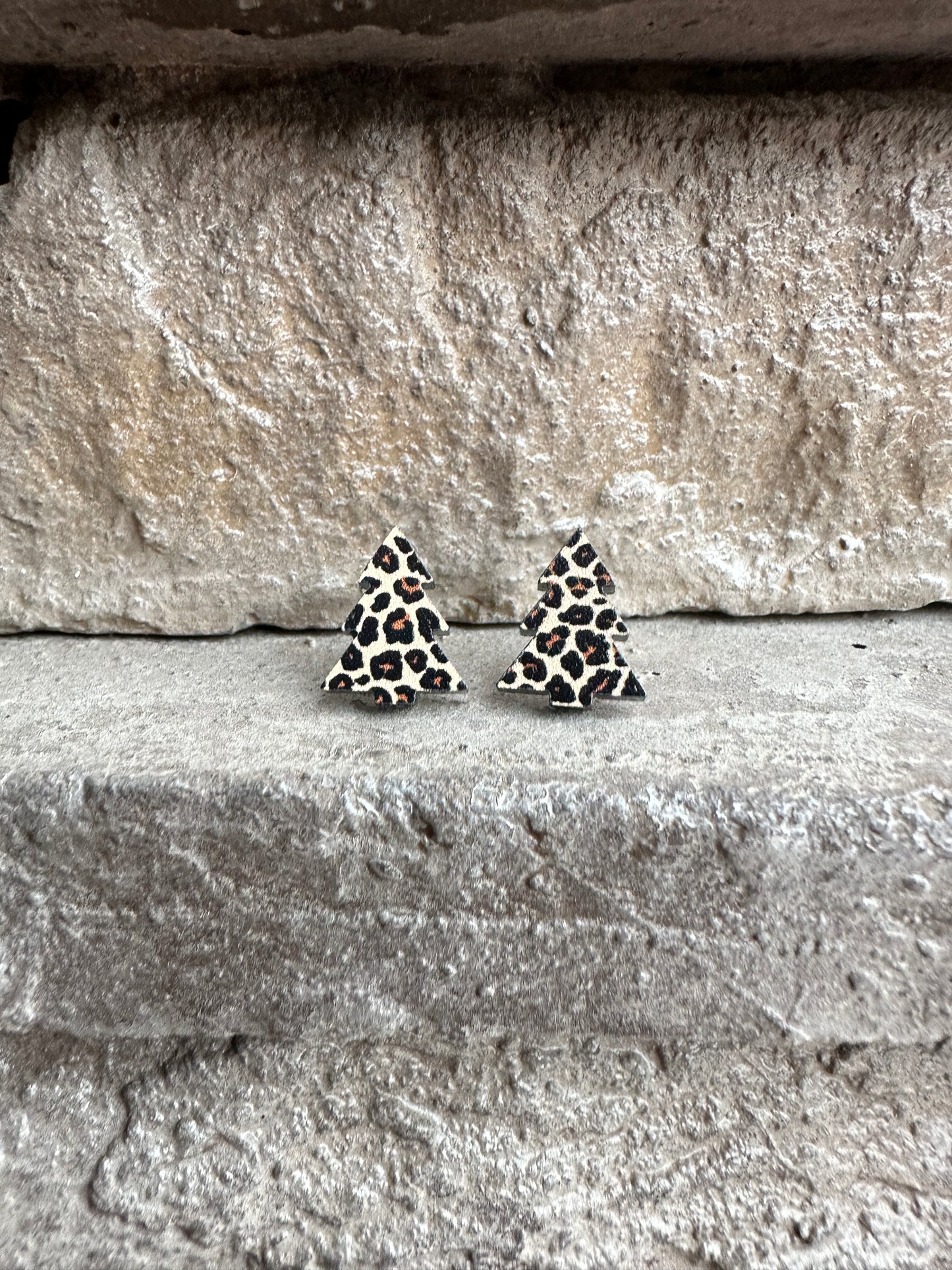 Leopard Christmas Tree Acrylic Earrings