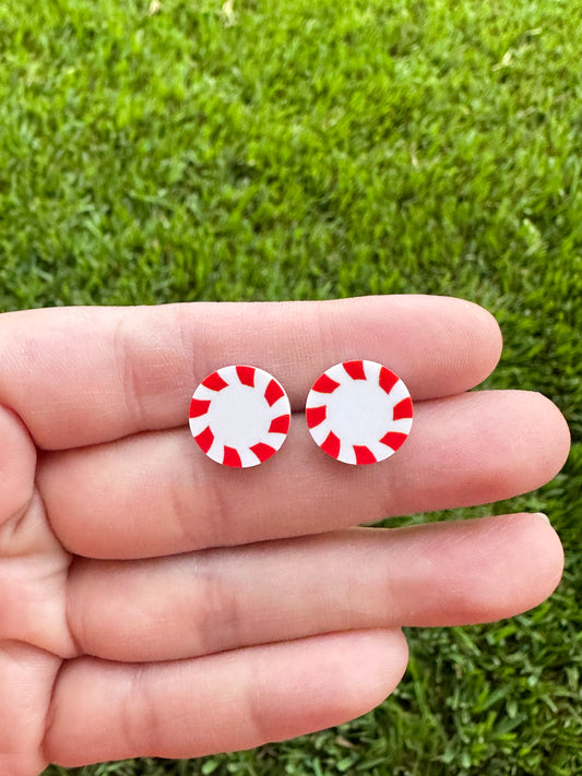 Red Peppermint Candy Round Stud | Christmas Earrings