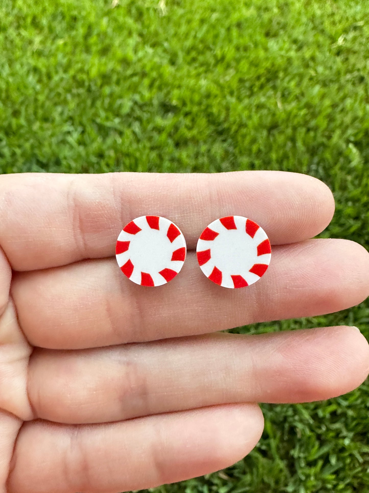 Red Peppermint Candy Round Stud | Christmas Earrings